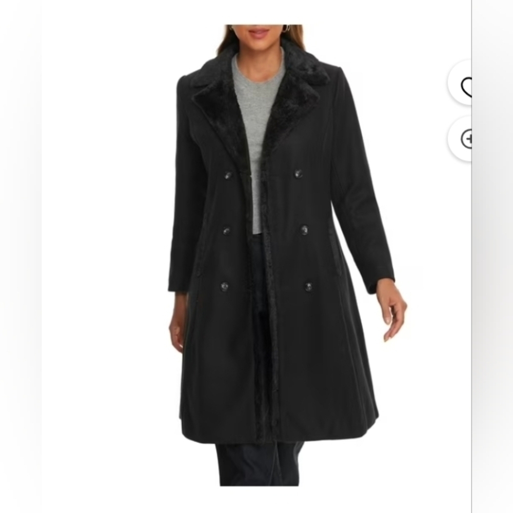 Allegra K Fur Lapel Coat for Women's Fashion Double-Breasted Winter Warm Coats